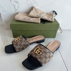 Gucci Monogram Matelasse Diagonal GG Marmont Flat Slide
